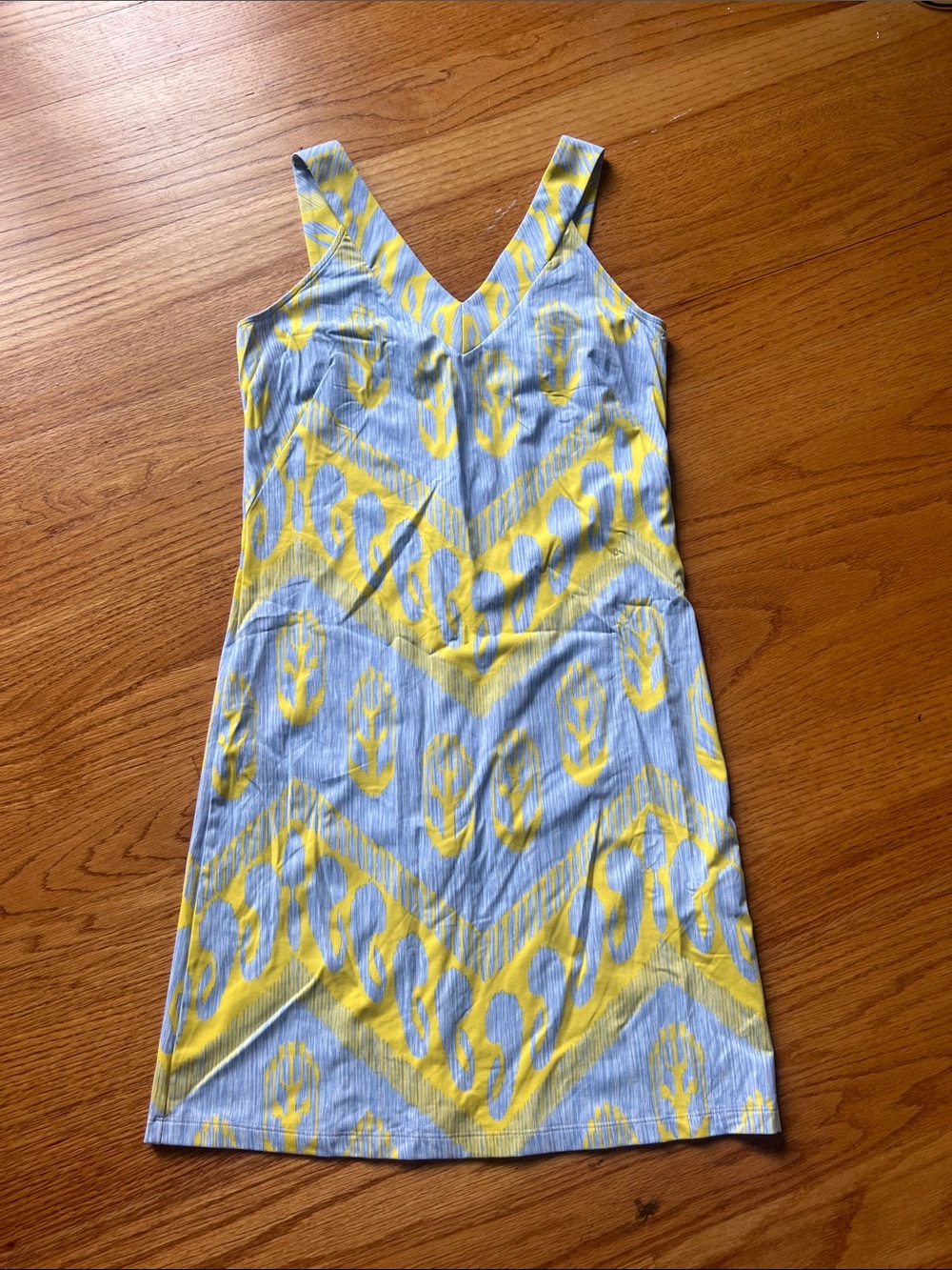 J. McLaughlin Yellow & Light Blue V‑Neck Sleeveless Mini Dress